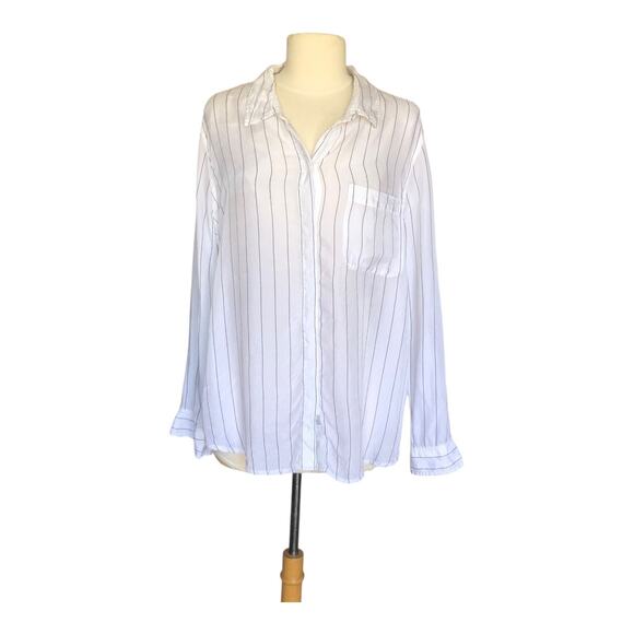 Rails Hayden Ivory Black Pinstripe Button Down Shirt Long Sleeve Women's Large - Picture 1 of 16